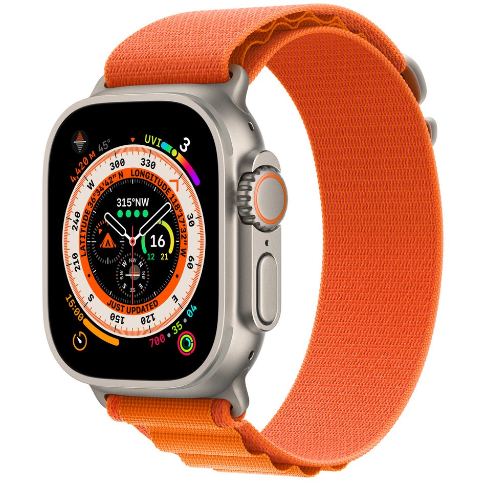 Apple Watch Ultra GPS + LTE 49mm Titanium Case with Orange Alpine Loop Small (MNHH3)