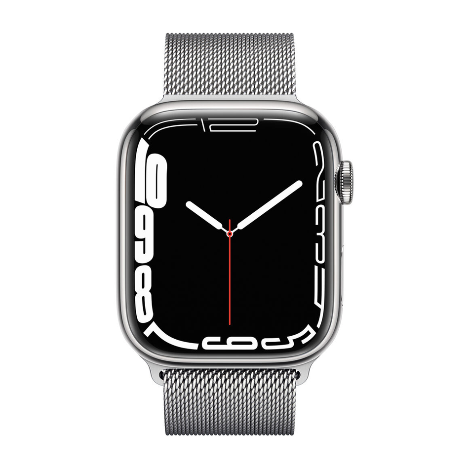 Apple Watch Series 7 GPS + LTE 45mm Silver Stainless Steel Case with Silver Milanese Loop (MKJE3, MKJW3)