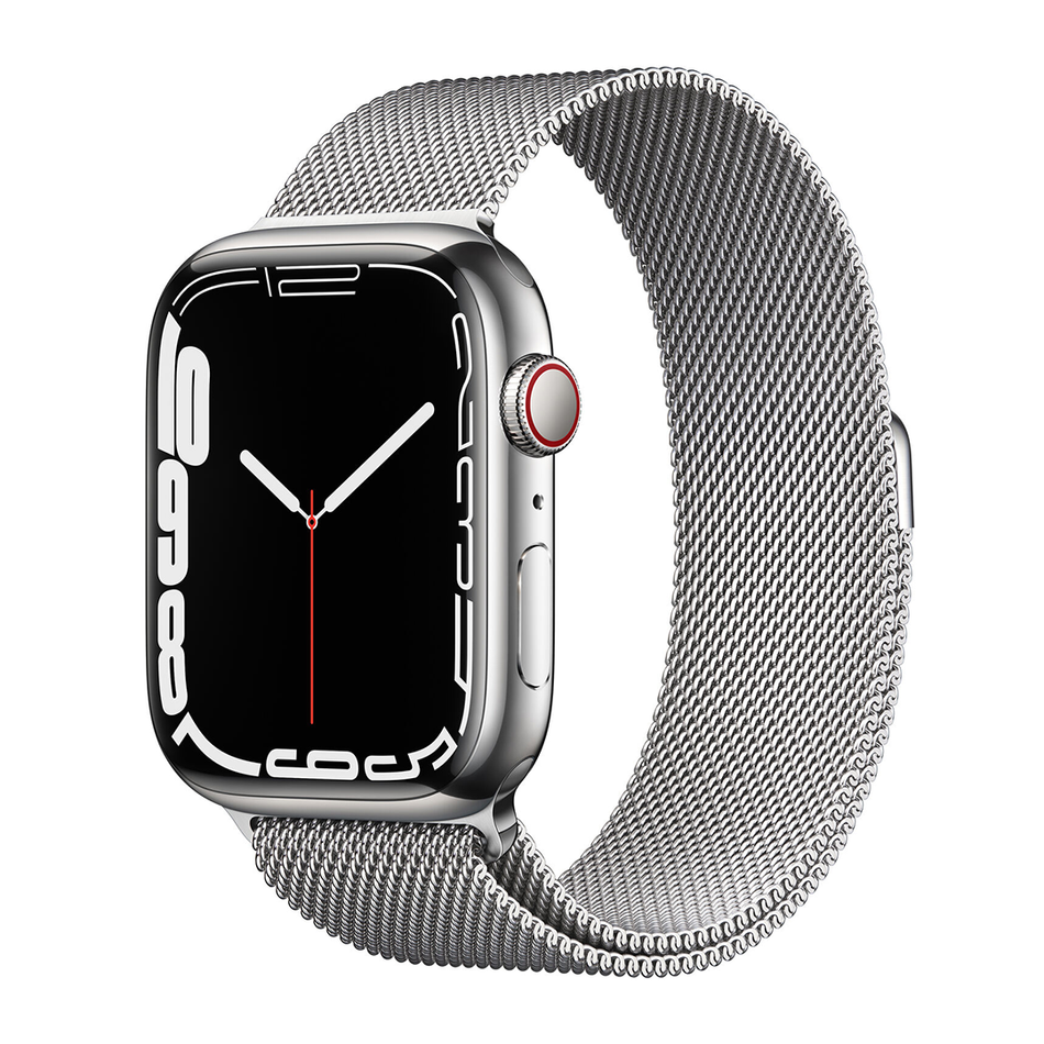 Apple Watch Series 7 GPS + LTE 45mm Silver Stainless Steel Case with Silver Milanese Loop (MKJE3, MKJW3)
