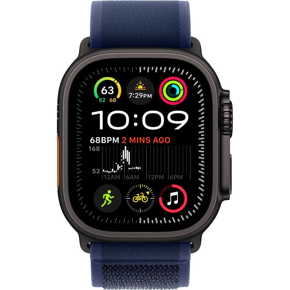 Apple Watch Ultra 2 GPS + Cellular 49mm Black Titanium Case with Blue Trail Loop - S/M (MYQ73)