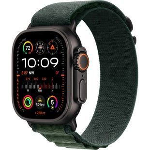 Apple Watch Ultra 2 GPS + Cellular 49mm Black Titanium Case with Dark Green Alpine Loop - Medium (MX4R3)