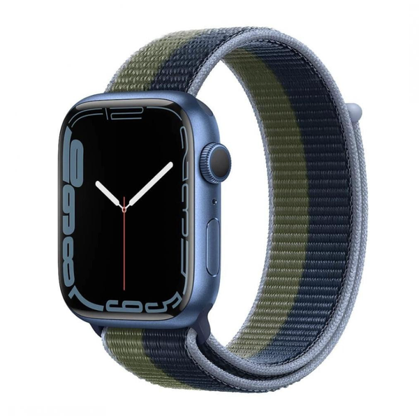 USED Apple Watch Series 7 GPS 45mm Blue Aluminum Case With Abyss Blue/Moss Green Sport Loop (MKNR3)