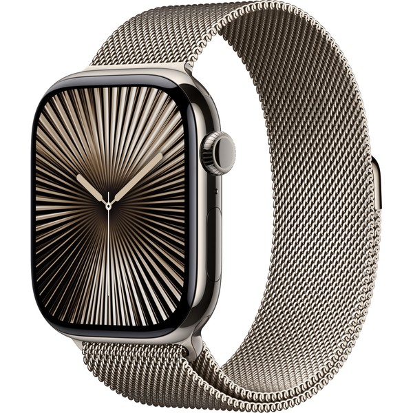 Apple Watch Series 10 GPS + Cellular 46mm Natural Titanium Case w. Natural Milanese Loop - M/L (MWYC3)