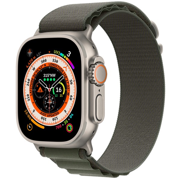 Apple Watch Ultra GPS + LTE 49mm Titanium Case with Green Alpine Loop Large (MQFP3)