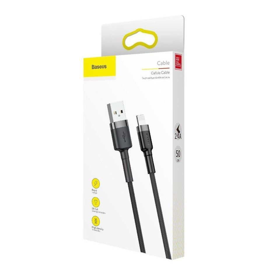 USB шнур Baseus Cafule Lightning Cable 2,4A (1m) (CALKLF-B) Black-Gray