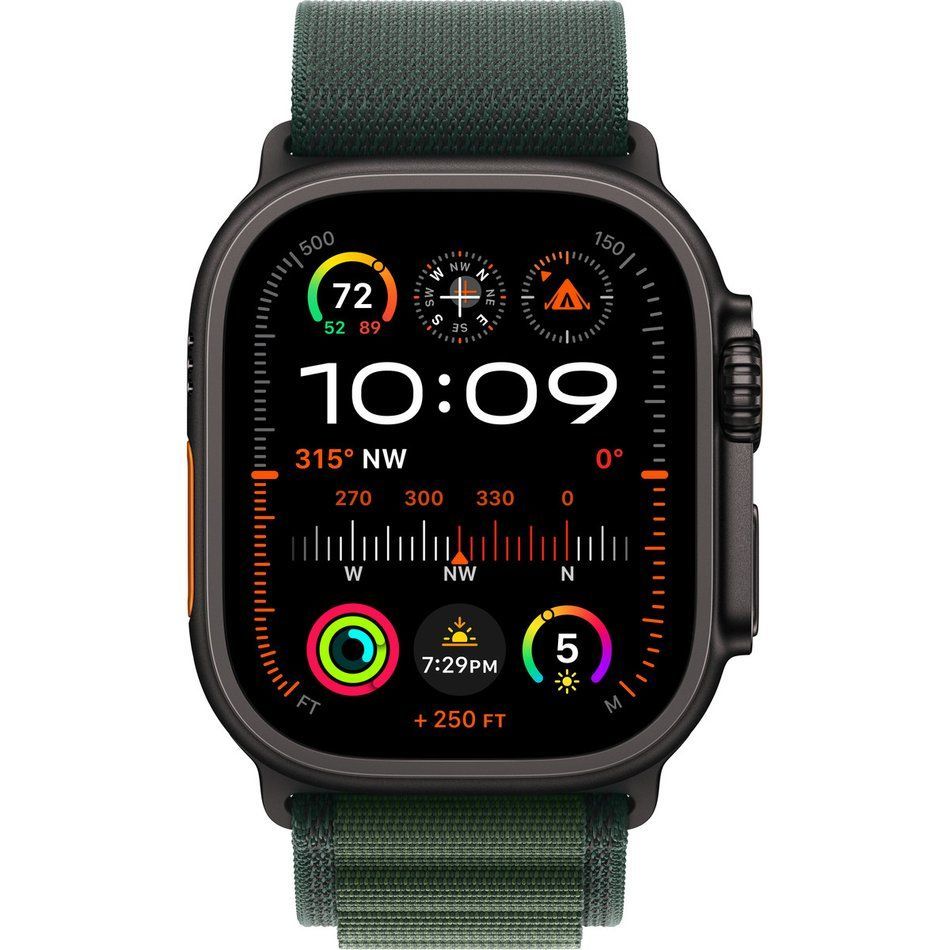 Apple Watch Ultra 2 GPS + Cellular 49mm Black Titanium Case with Dark Green Alpine Loop - Small (MX4Q3)
