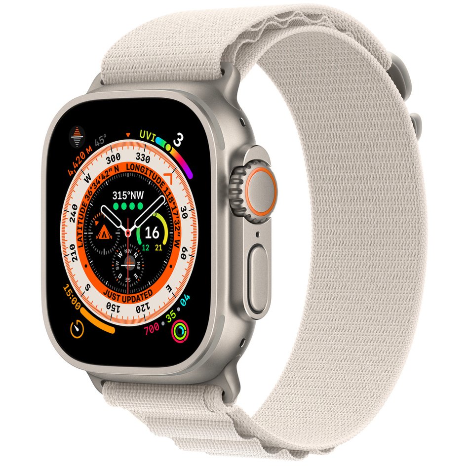 Apple Watch Ultra GPS + LTE 49mm Titanium Case with Starlight Alpine Loop Small (MQFQ3)