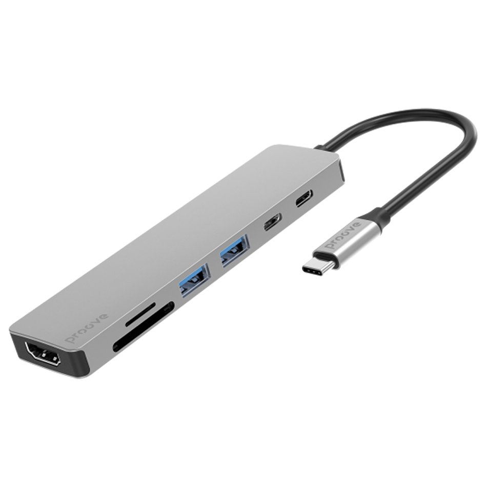 Хаб Proove Iron Link 7 in 1 (2xType-C + 2xUSB3.0 + HDMI + SD/TF) Silver (HBIL00222004)