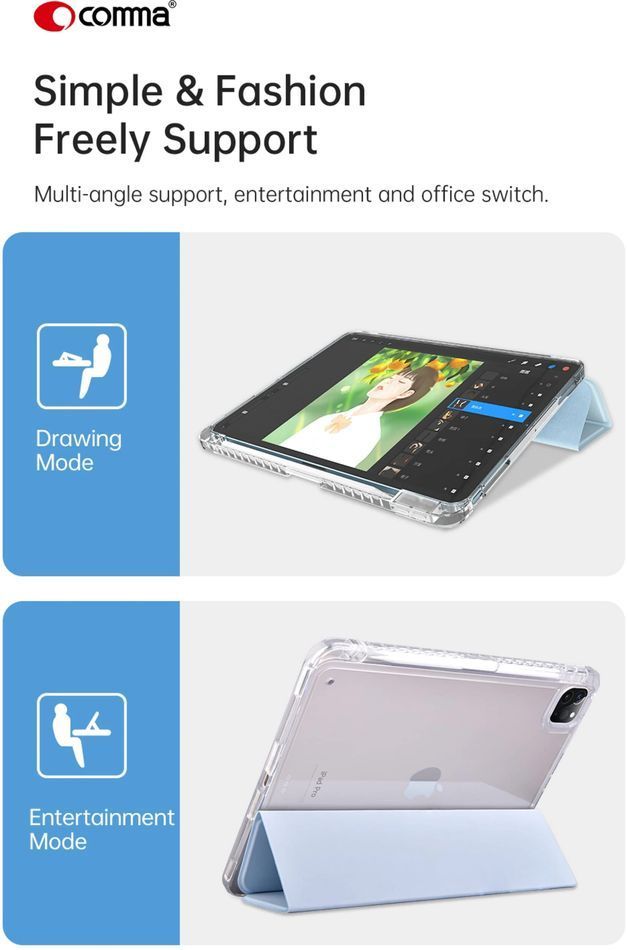 Чохол для iPad Pro 11" (2024) Comma Joy PU Case with Pen Holder Series (Light Blue)