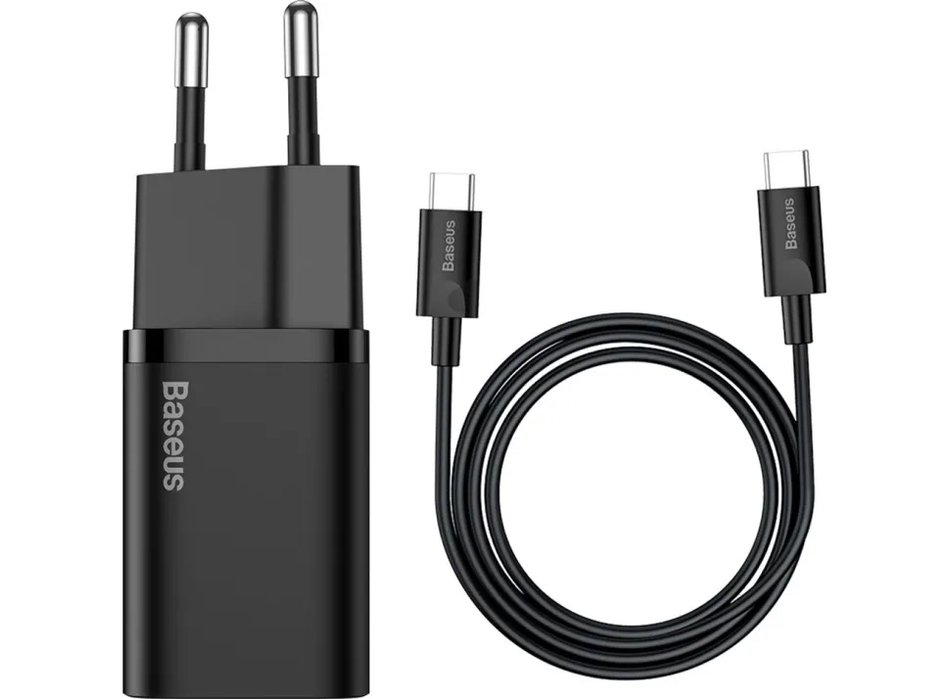 СЗУ Baseus Super Si Quick Charger 1C 25W EU Sets (with Mini White Cable Type-C to Type-C 3A 1m Black) TZCCSUP-L01 Black