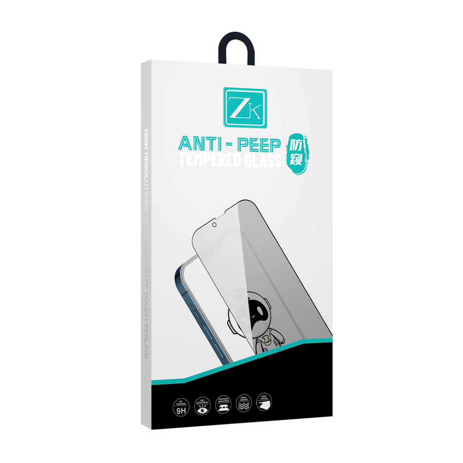 Защитное стекло iPhone 15 Pro ZK 2.5D Anti Peep 0.26mm Mesh + Anti Static (Задняя пленка в комплекте) ( Black )