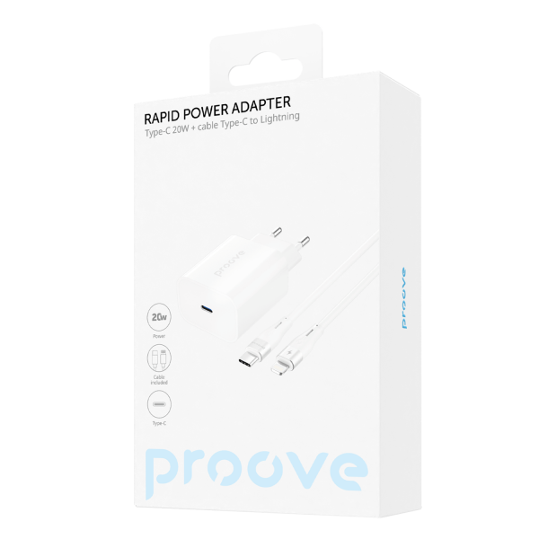 СЗУ Proove Rapid 20W (Type-C) + Кабель Type-C to Lightning (White) WCRP20012102