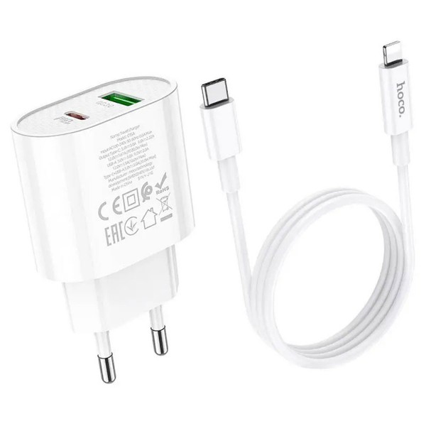 МЗП Hoco C95A Lineal PD20W+QC3.0 (Type-C+USB-A+Type-C Lighting 1m) White White (000705)