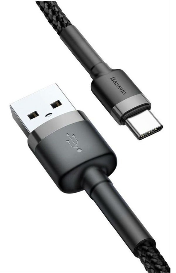 Кабель Baseus Cafule Cable USB For Type-C 3A 0.5m (Gray + Black) CATKLF-AG1