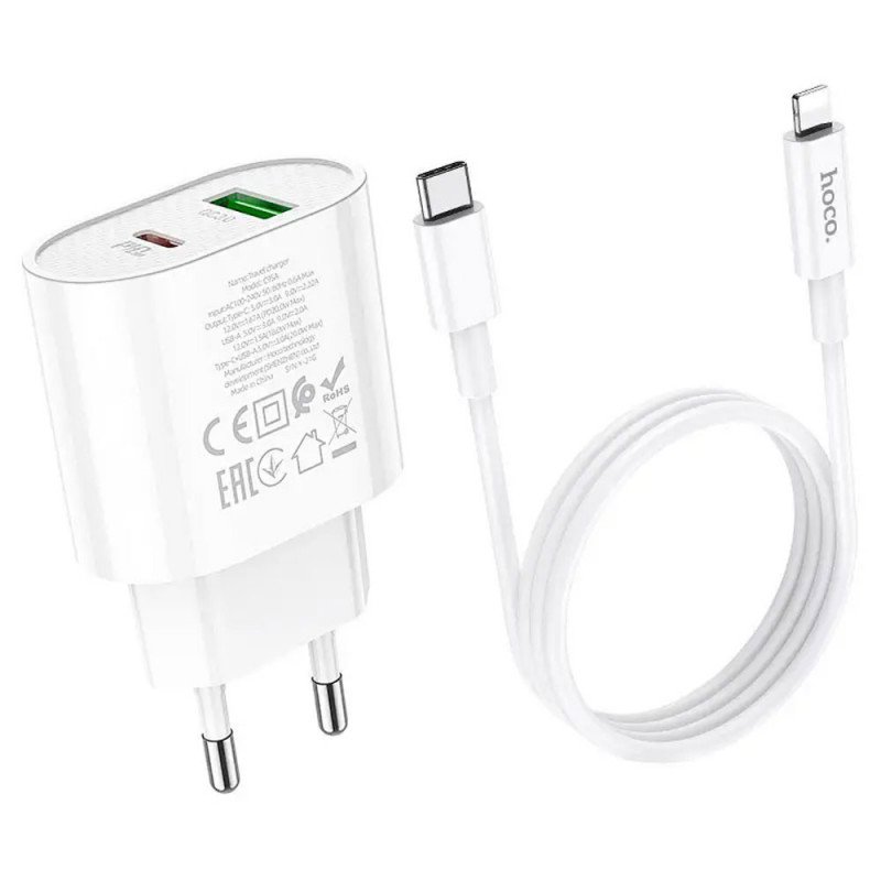 МЗП Hoco C95A Lineal PD20W+QC3.0 (Type-C+USB-A+Type-C Lighting 1m) White