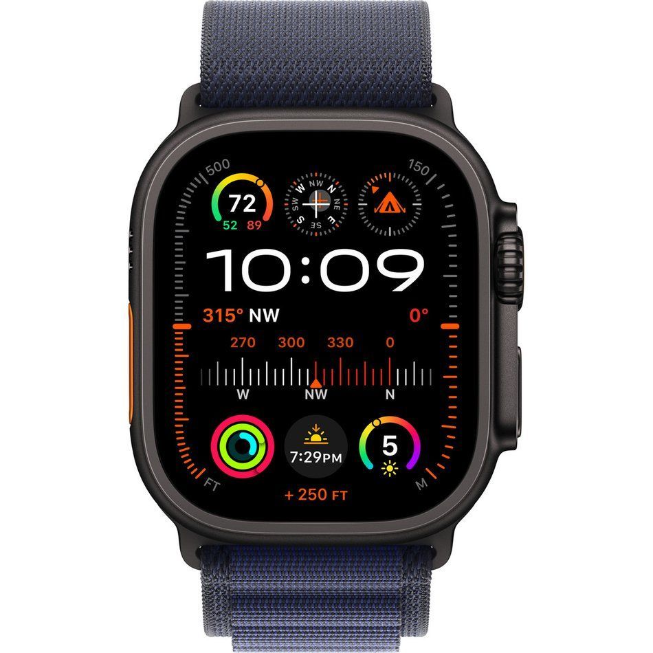 Apple Watch Ultra 2 GPS + Cellular 49mm Black Titanium Case with Navy Alpine Loop - Medium (MYPX3)