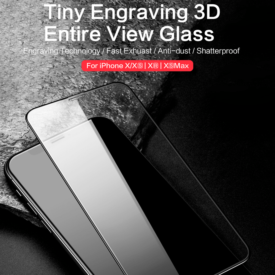 Защитное стекло для iPhone X/Xs Mr. Yes 3D Arc Edge Tiny Engraving Tempered Glass ( 0.26mm ) ( Black )