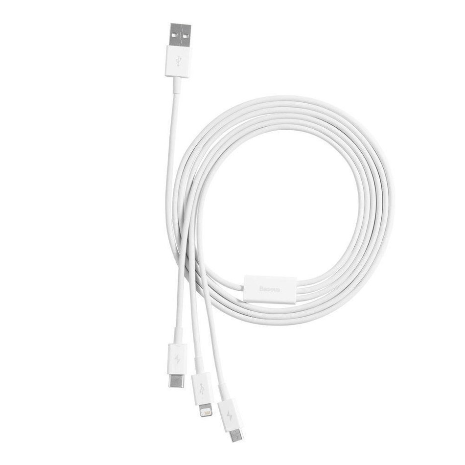 USB шнур Baseus Superior Series Fast Charging Data Cable USB to M+L+C 3.5A 1.5m (White) CAMLTYS-02
