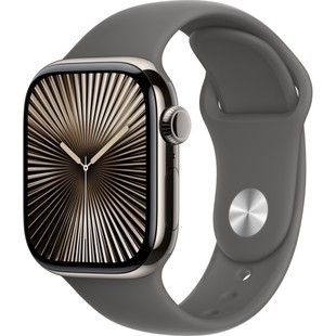 Apple Watch Series 10 GPS + Cellular 42mm Natural Titanium Case w. Stone Grey Sport Band - S/M (MWXD3)