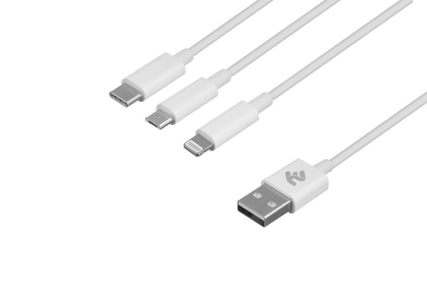 USB шнур 2E 2E USB 3 in 1 Micro/Lightning/Type C 5V/2.4A 1.2m White (006344)
