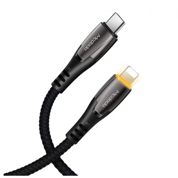 USB шнур McDodo CA-7651 Type-C to Lightning (with LED) 1,8 m (Black) Black (002345)
