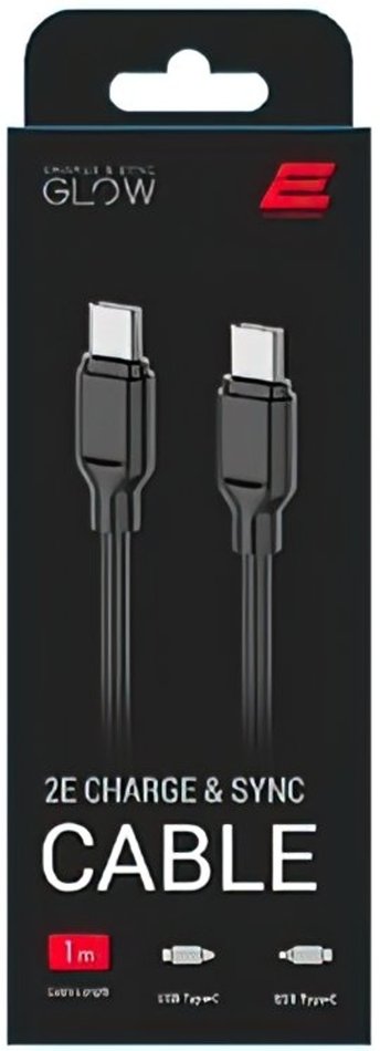 Кабель 2E USB-C - USB-C Glow  60W 1m, Black (2E-CCCC-BL)