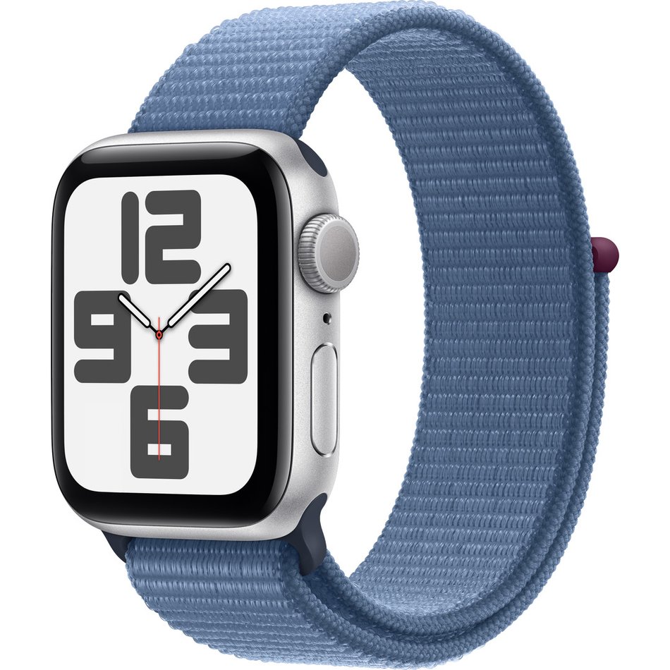 Apple Watch SE 2 GPS + Cellular 44mm Silver Aluminum Case with Winter Blue Sport Loop (MRHL3)