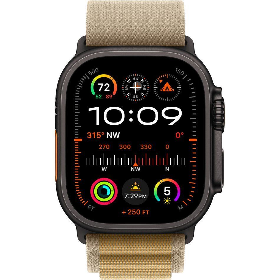 Apple Watch Ultra 2 GPS + Cellular 49mm Black Titanium Case with Tan Alpine Loop - Small (MYQ03)