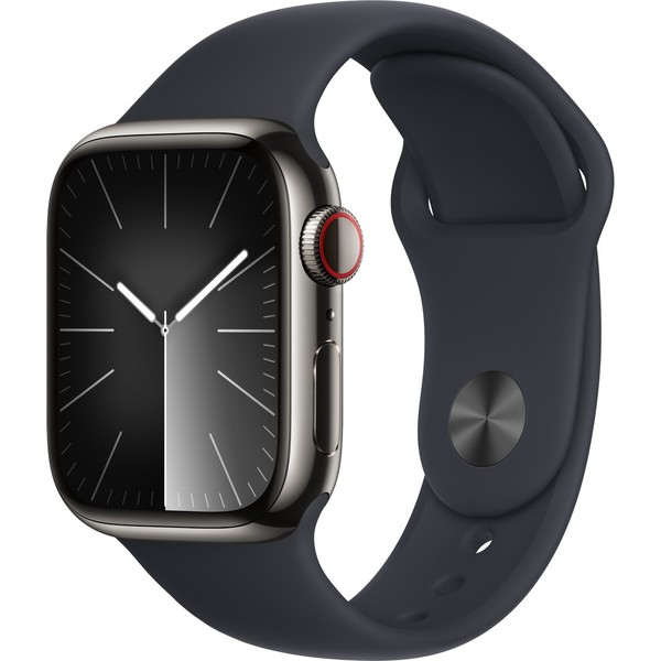 Apple Watch Series 9 GPS + Cellular 41mm Graphite Stainless Steel Case w. Midnight Sport Band - S/M (MRJ83)