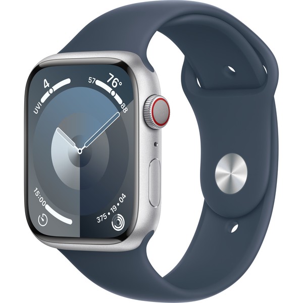 Apple Watch Series 9 GPS + Cellular 45mm Silver Alu. Case w. Storm Blue S. Band - M/L (MRMH3)